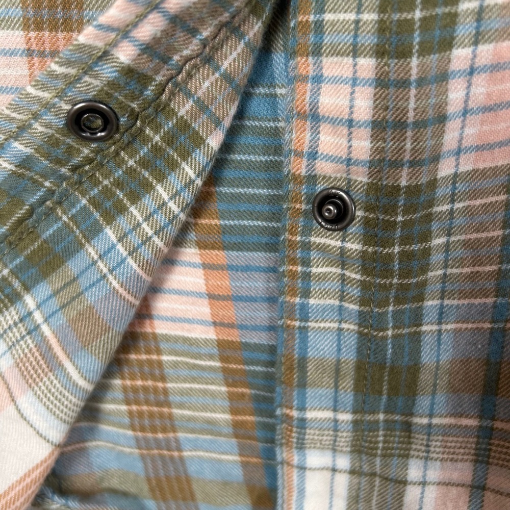 American Eagle Womens Plaid Snap Front Flannel Shirt Blue Pink Green Size M - Picture 6 of 9